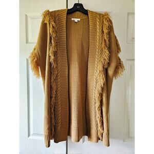 Cato Women's Cable Knit Fringed Sleeveless Cardigan Size L Open Front Sweater